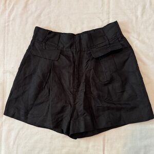 Frame 6 Black Linen Blend Paperbag Shorts ~ Pleated Classic Capsule Beach